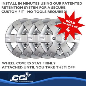 Coast to Coast Wheel Cover, 15 Inch, 6 Spoke, Silver, Plastic, Set of 4, Standard Leg – IWC43615S