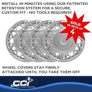 Coast to Coast Wheel Cover, 15 Inch, 12 Split Spoke, Silver, Plastic, Set of 4, Lug Covers – IWC44115S