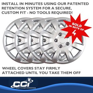 Coast to Coast Wheel Cover, 16 Inch, 8 Spoke, Silver, Plastic, Set of 4, Standard Leg – IWC44216S