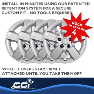 Coast to Coast Wheel Cover, 16 Inch, 5 Spoke, Silver, Plastic, Set of 4, Standard Leg – IWC44316S