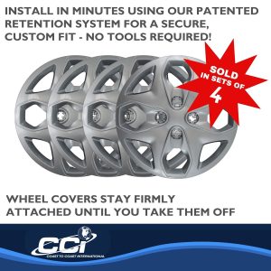 Coast to Coast Wheel Cover, 15 Inch, 4 Split Spoke, Silver, Plastic, Set of 4, Push on – IWC44415S