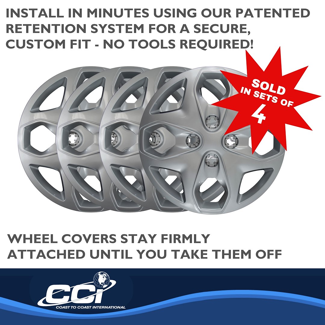 Coast to Coast Wheel Cover, 15 Inch, 4 Split Spoke, Silver, Plastic, Set of 4, Push on – IWC44415S