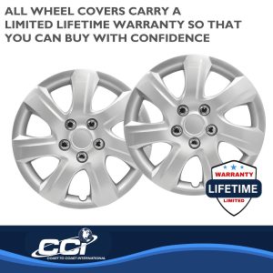 Coast to Coast Wheel Cover, 16 Inch, 7 Spoke, Silver, Plastic, Set of 4, Spring Steel Clip – IWC44516S
