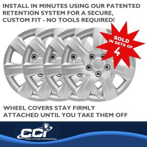 Coast to Coast Wheel Cover, 16 Inch, 7 Spoke, Silver, Plastic, Set of 4, Spring Steel Clip – IWC44516S