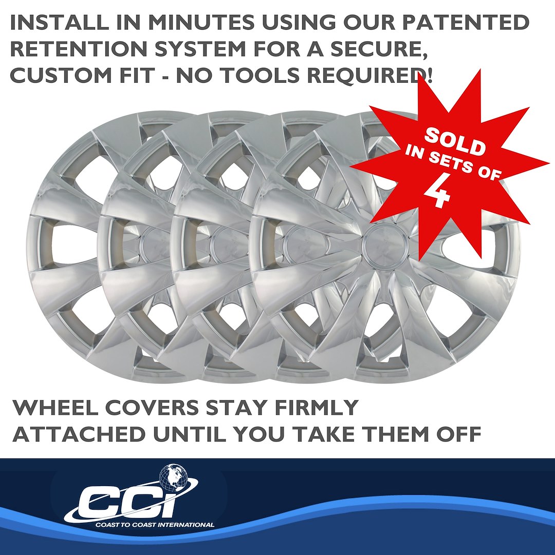 Coast to Coast Wheel Cover, 15 Inch, 8 Spoke, Chrome Plated, Plastic, Set of 4, Standard Leg – IWC45015C