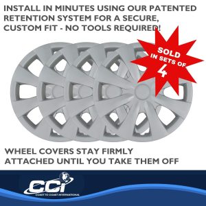 Coast to Coast Wheel Cover, 15 Inch, 8 Spoke, Silver, Plastic, Set of 4, Standard Leg – IWC45015S