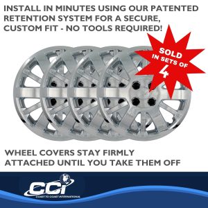 Coast to Coast Wheel Cover, 15 Inch, 12 Spoke, Chrome Plated, Plastic, Set of 4, Lug Covers – IWC45315C