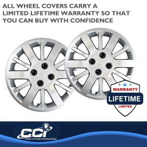 Coast to Coast Wheel Cover, 15 Inch, 12 Spoke, Silver, Plastic, Set of 4, Lug Covers – IWC45315S