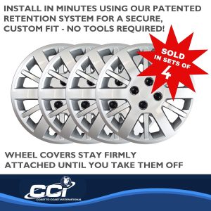 Coast to Coast Wheel Cover, 15 Inch, 12 Spoke, Silver, Plastic, Set of 4, Lug Covers – IWC45315S