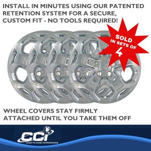 Coast to Coast Wheel Cover, 17 Inch, 5 Spoke, Chrome Plated, Plastic, Set of 4, Push on – IWC45717C