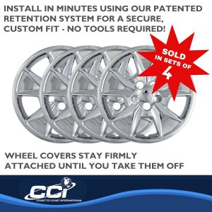 Coast to Coast Wheel Cover, 17 Inch, 5 Spoke, Chrome Plated, Plastic, Set of 4, Push on – IWC46217C