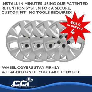 Coast to Coast Wheel Cover, 16 Inch, 5 Split Spoke, Silver, Plastic, Set of 4, Lug Covers – IWC46716S