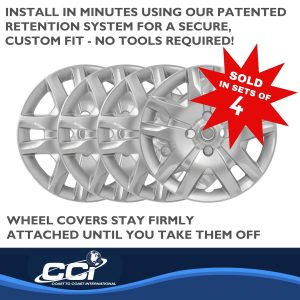 Coast to Coast Wheel Cover, 16 Inch, 10 Spoke, Silver, Plastic, Set of 4, Bolt on – IWC47016S