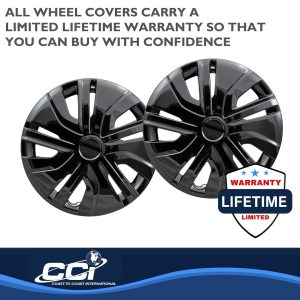 Coast to Coast Wheel Cover, 14 Inch, 5 Split Spoke, Painted, Gloss Black, Plastic, Set of 4, Not Compatible with Steel Wheels – 49514BLK