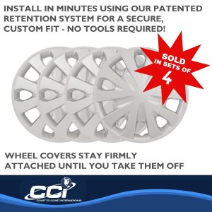 Coast to Coast Wheel Cover, 15 Inch, 5 V-Spoke, Silver, Plastic, Set of 4. Also Use Number IWC49615S – 49615S