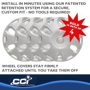 Coast to Coast Wheel Cover, 15 Inch, 6 Spoke, Silver, Plastic, Set of 4, Spring Steel Clip – IWC50015S
