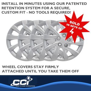 Coast to Coast Wheel Cover, 16 Inch, 10 Twist Spoke, Silver, Plastic, Set of 4, Bolt on – IWC50116S