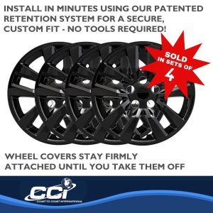 Coast to Coast Wheel Cover, 16 Inch, 10 Spoke, Gloss Black, Plastic, Set of 4, Bolt on – IWC50516BLK