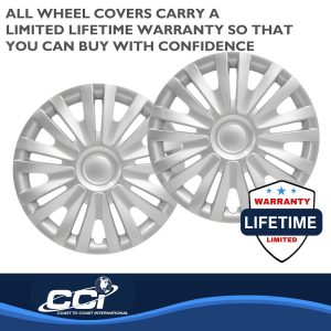 Coast to Coast Wheel Cover, 15 Inch, 9 Split Spoke, Silver, Plastic, Set of 4, Spring Steel Clip – IWC50715S