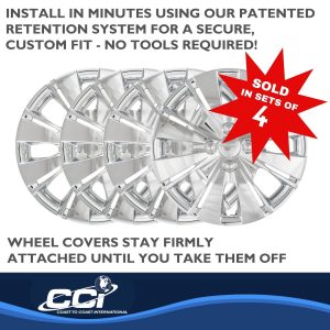 Coast to Coast Wheel Cover, 15 Inch, 8 Split Spoke, Chrome Plated, Plastic, Set of 4, Spring Steel Clip – IWC50915C