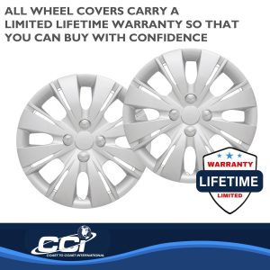 Coast to Coast Wheel Cover, 15 Inch, 8 Split Spoke, Silver, Plastic, Set of 4, Spring Steel Clip – IWC50915S