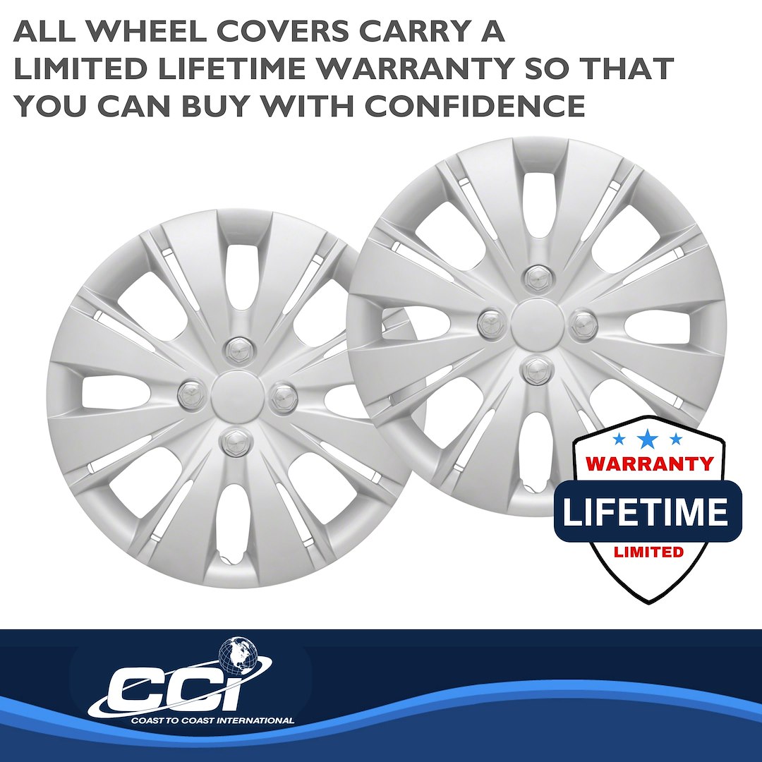 Coast to Coast Wheel Cover, 15 Inch, 8 Split Spoke, Silver, Plastic, Set of 4, Spring Steel Clip – IWC50915S