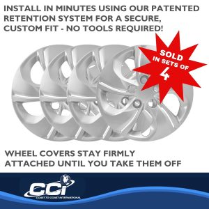 Coast to Coast Wheel Cover, 15 Inch, 5 Twisted Spoke, Silver, Plastic, Set of 4, Standard Leg – IWC51015S