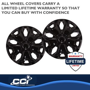Coast to Coast Wheel Cover, 16 Inch, 5 Split Spoke, Painted, Gloss Black, Automotive Grade ABS, Set of 4, Fits Over and Into OEM Wheel – IWC51216BLK