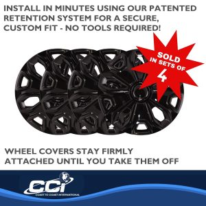 Coast to Coast Wheel Cover, 16 Inch, 5 Split Spoke, Painted, Gloss Black, Automotive Grade ABS, Set of 4, Fits Over and Into OEM Wheel – IWC51216BLK