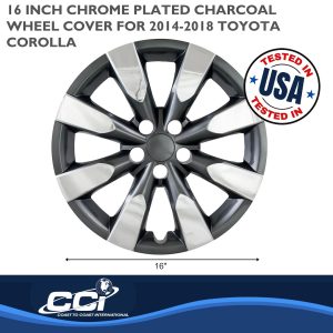 Coast to Coast Wheel Cover, 16 Inch, 8 Spoke, Chrome Plated/ Charcoal, Plastic, Set of 4, Standard Leg – IWC51316CC