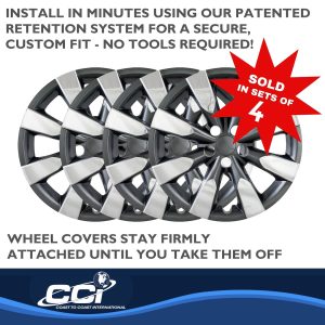 Coast to Coast Wheel Cover, 16 Inch, 8 Spoke, Chrome Plated/ Charcoal, Plastic, Set of 4, Standard Leg – IWC51316CC