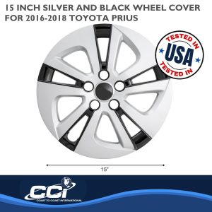 Coast to Coast Wheel Cover, 15 Inch, 5 Spoke, Silver/ Black, Plastic, Set of 4 – IWC51615SB