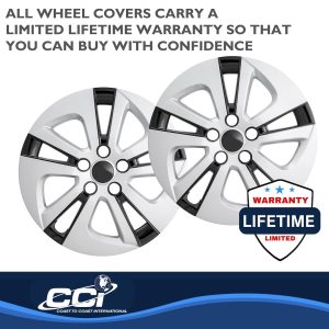 Coast to Coast Wheel Cover, 15 Inch, 5 Spoke, Silver/ Black, Plastic, Set of 4 – IWC51615SB