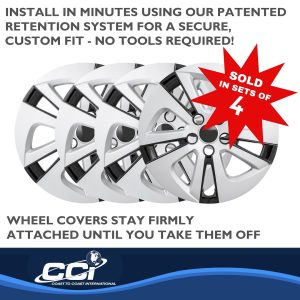 Coast to Coast Wheel Cover, 15 Inch, 5 Spoke, Silver/ Black, Plastic, Set of 4 – IWC51615SB