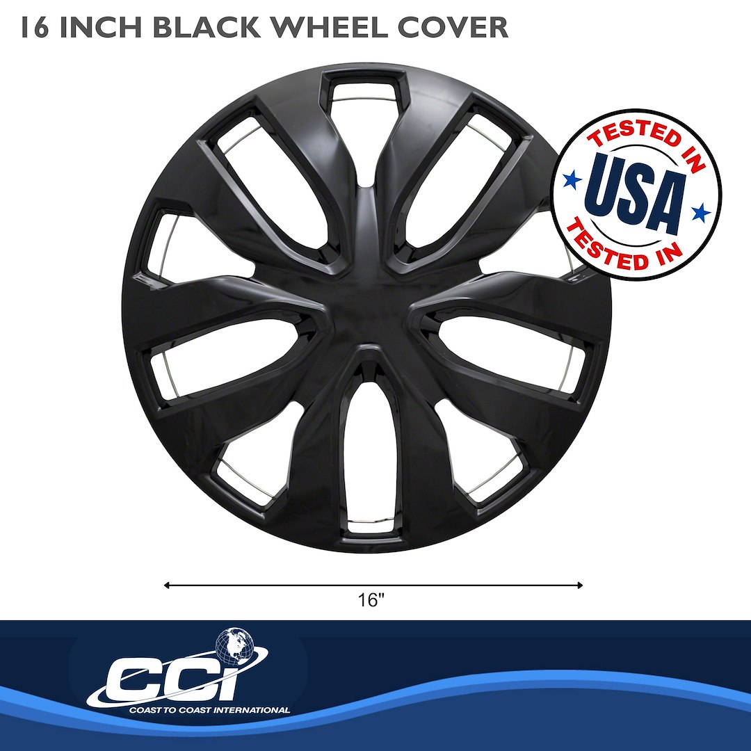 Coast to Coast Wheel Cover, 16 Inch, 10 Spoke, Gloss Black, Plastic, Set of 4, Universal – IWC51916BLK