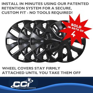 Coast to Coast Wheel Cover, 16 Inch, 10 Spoke, Gloss Black, Plastic, Set of 4, Universal – IWC51916BLK