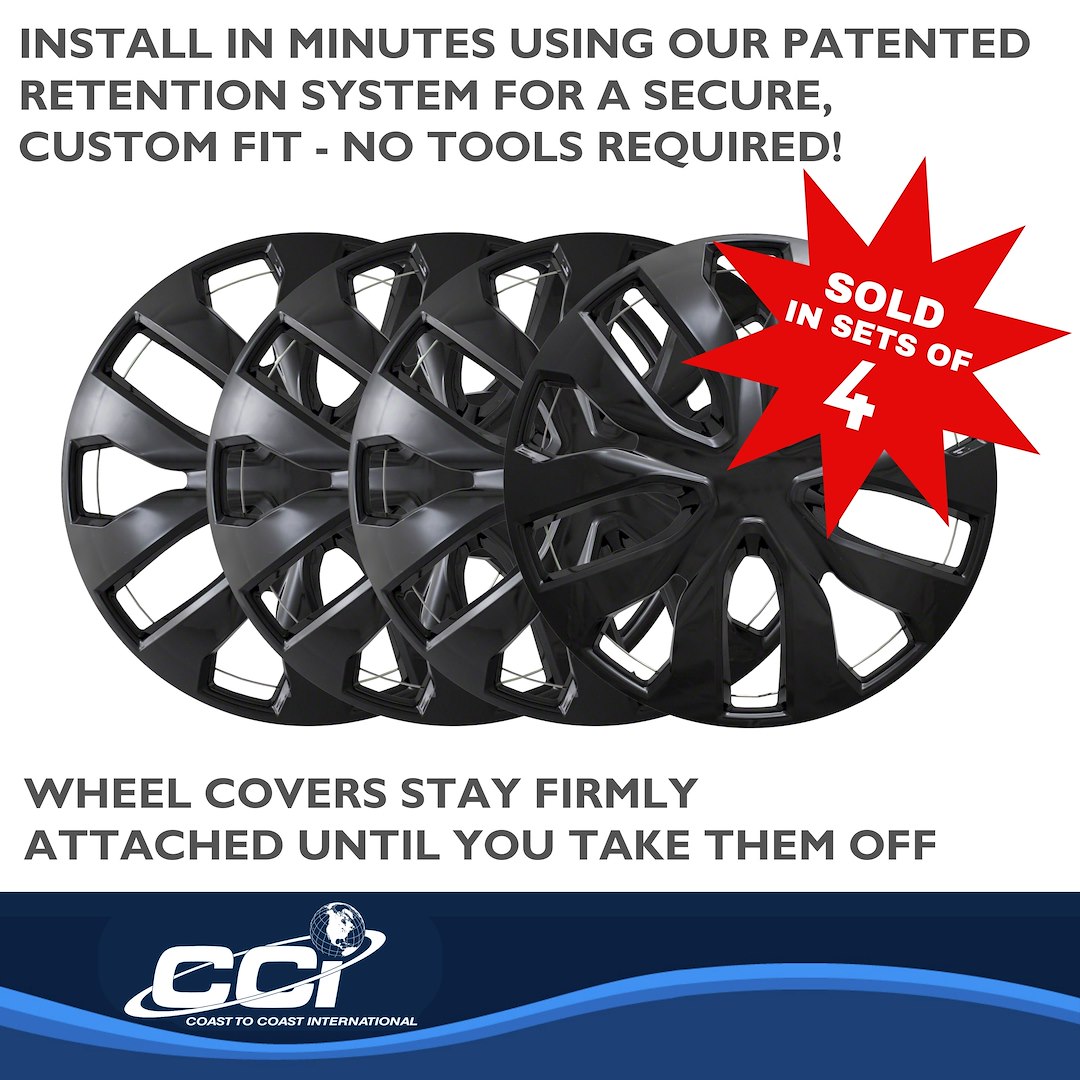 Coast to Coast Wheel Cover, 16 Inch, 10 Spoke, Gloss Black, Plastic, Set of 4, Universal – IWC51916BLK