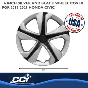 Coast to Coast Wheel Cover, 16 Inch, 5 Spoke, Silver/ Black, Plastic, Set of 4 – IWC52016SB