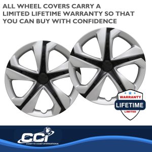 Coast to Coast Wheel Cover, 16 Inch, 5 Spoke, Silver/ Black, Plastic, Set of 4 – IWC52016SB