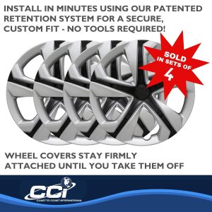 Coast to Coast Wheel Cover, 16 Inch, 5 Spoke, Silver/ Black, Plastic, Set of 4 – IWC52016SB