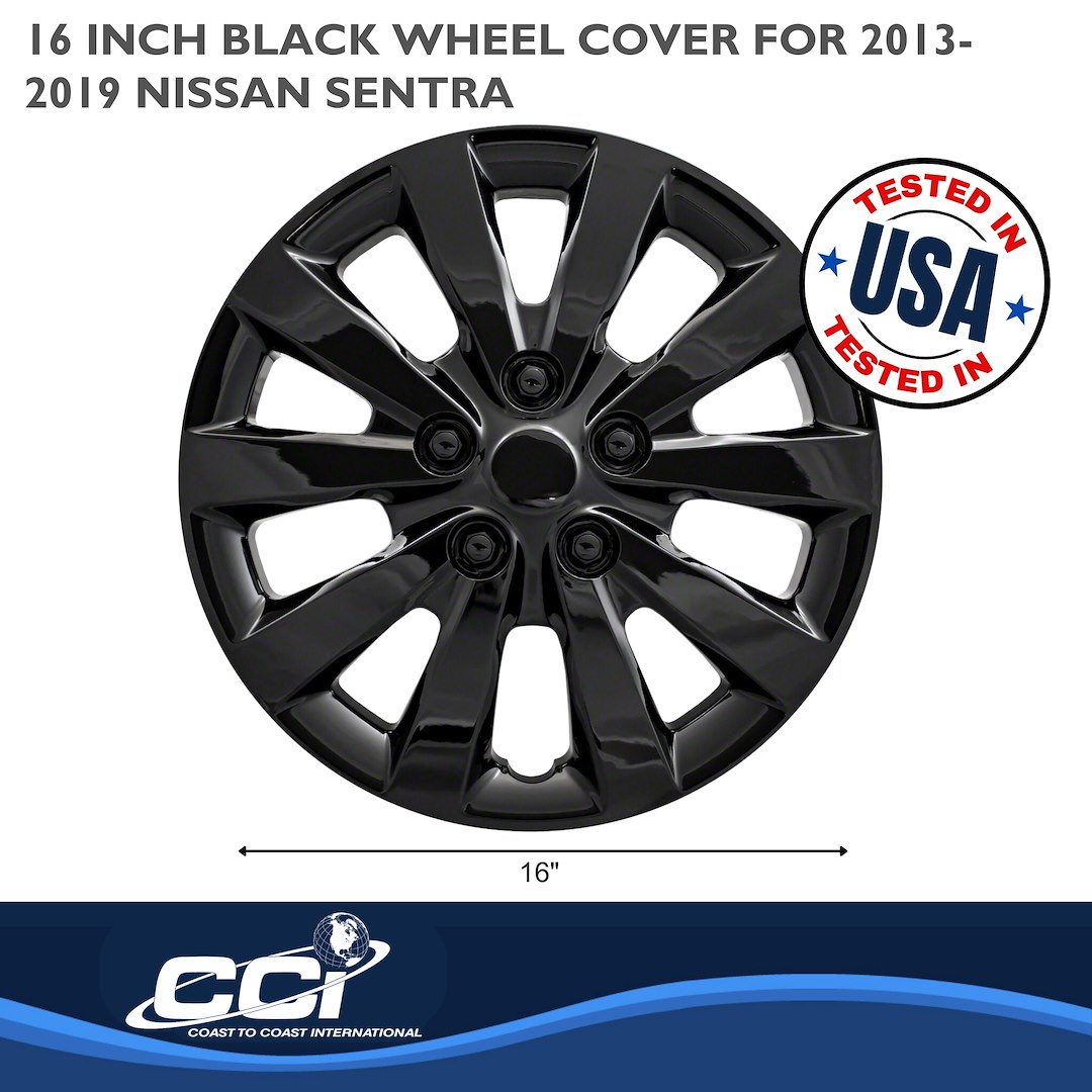 Coast to Coast Wheel Cover, 16 Inch, 10 Spoke, Gloss Black, Plastic, Set of 4 – IWC52116BLK
