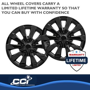 Coast to Coast Wheel Cover, 16 Inch, 10 Spoke, Gloss Black, Plastic, Set of 4 – IWC52116BLK