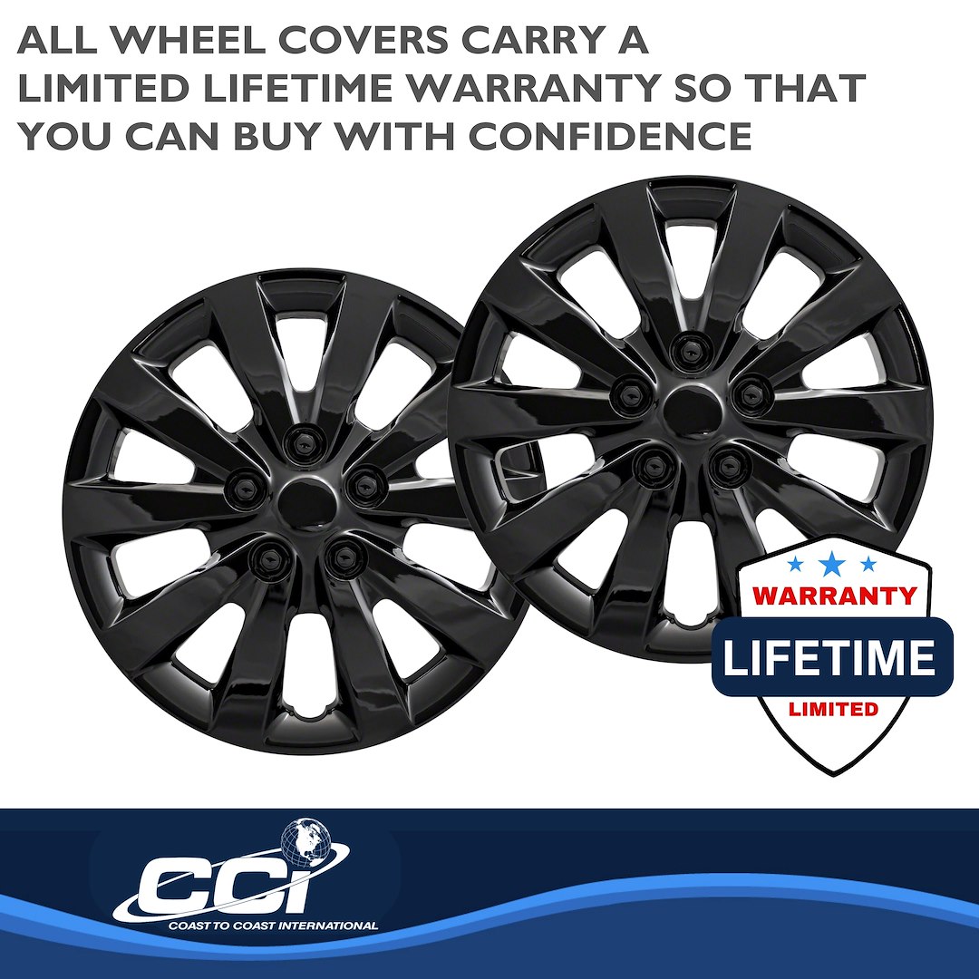 Coast to Coast Wheel Cover, 16 Inch, 10 Spoke, Gloss Black, Plastic, Set of 4 – IWC52116BLK