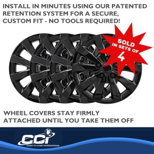 Coast to Coast Wheel Cover, 16 Inch, 10 Spoke, Gloss Black, Plastic, Set of 4 – IWC52116BLK