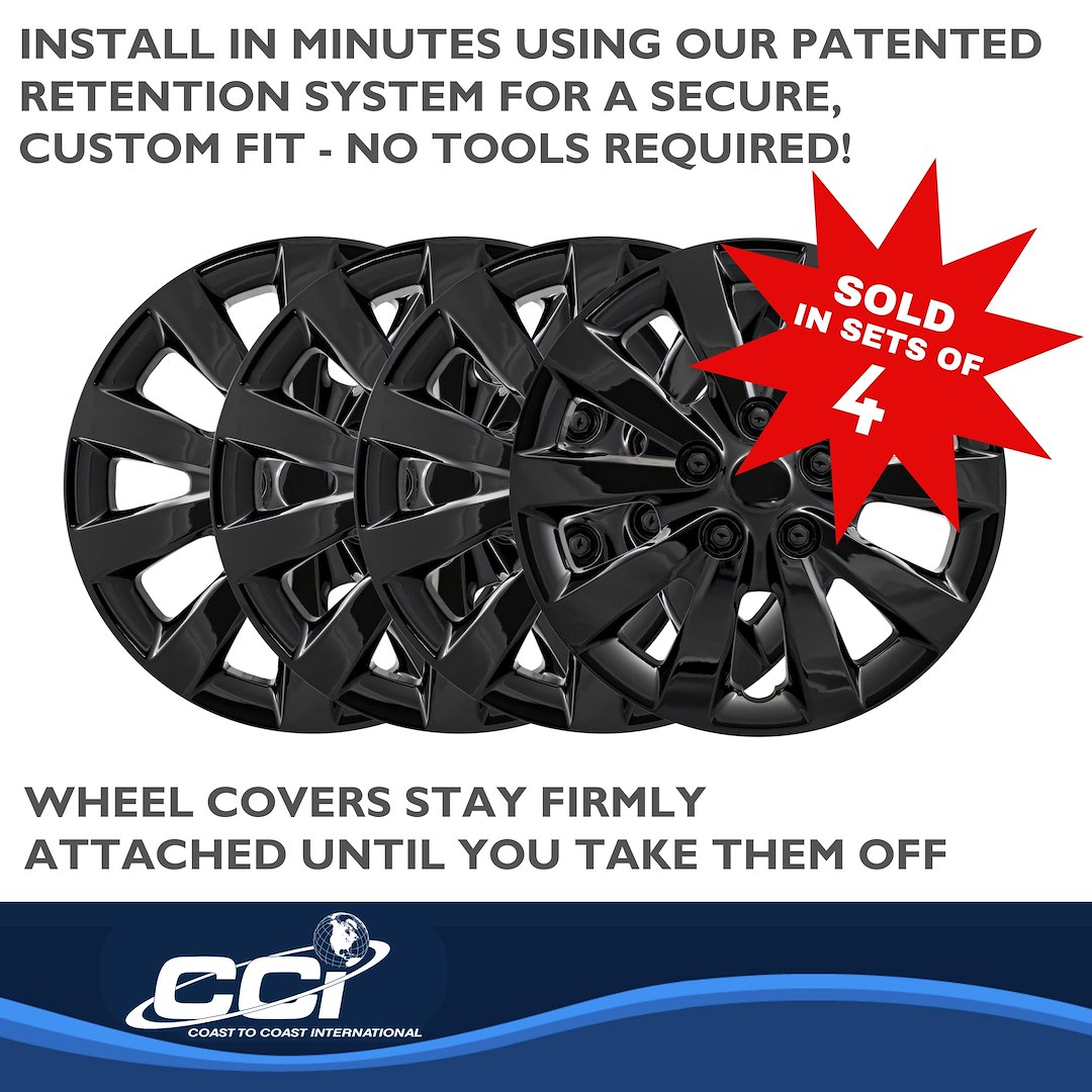 Coast to Coast Wheel Cover, 16 Inch, 10 Spoke, Gloss Black, Plastic, Set of 4 – IWC52116BLK