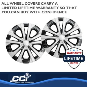 Coast to Coast Wheel Cover, 15 Inch, 5 Split Spoke, Silver and Charcoal, Plastic, Set of 4 – IWC52615S