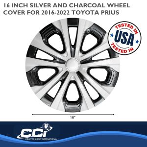 Coast to Coast Wheel Cover, 15 Inch, 5 Split Spoke, Silver and Charcoal, Plastic, Set of 4 – IWC52615SC