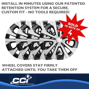 Coast to Coast Wheel Cover, 15 Inch, 5 Split Spoke, Silver and Charcoal, Plastic, Set of 4 – IWC52615SC