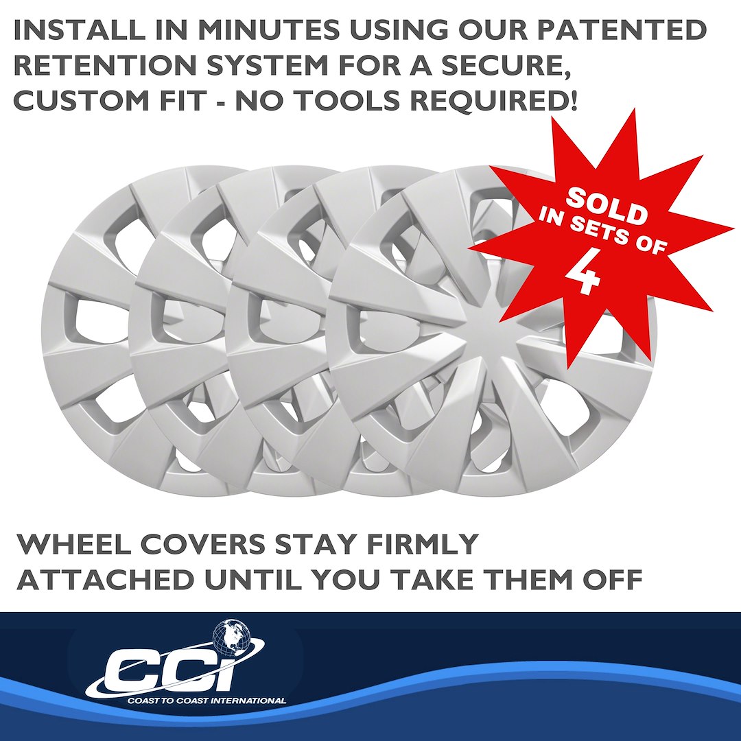 Coast to Coast Wheel Cover, 15 Inch, Eight Spoke, Painted Silver, ABS Plastic, Set of 4 – IWC52715S