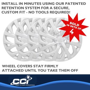 Coast to Coast Wheel Cover, 16 Inch, 8 Split Spoke, Silver, Plastic, Set of 4 – IWC52816S